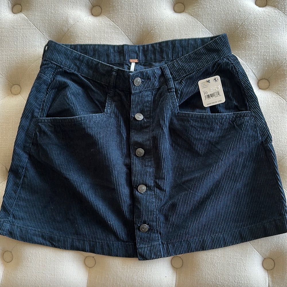 Free People navy button up mini skirt nwt sz 10